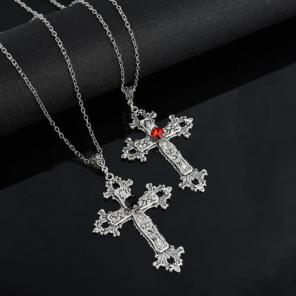 Vintage Vamp Cross Necklace