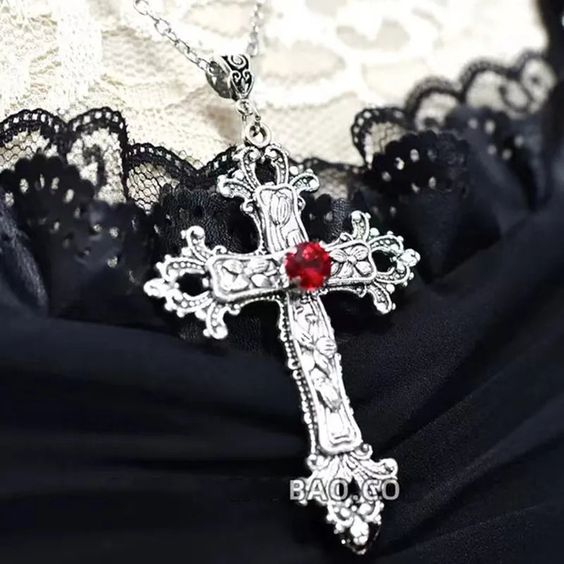 Vintage Vamp Cross Necklace